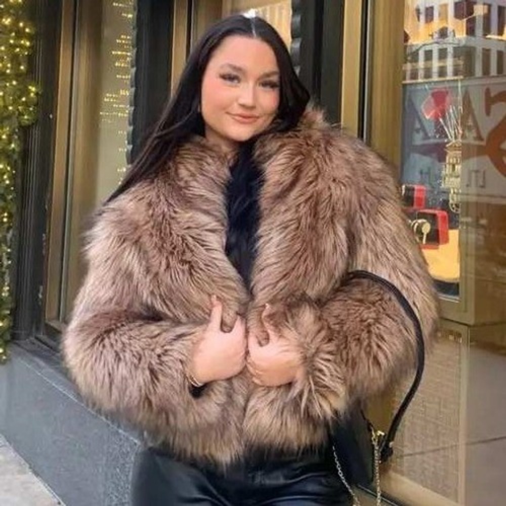 Unreal Fur Faux Fur Delish Jacket Brown Shaggy Open Front Coat Womens Size S